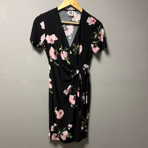 Anne Klein Black Dress with Pink Floral Design
